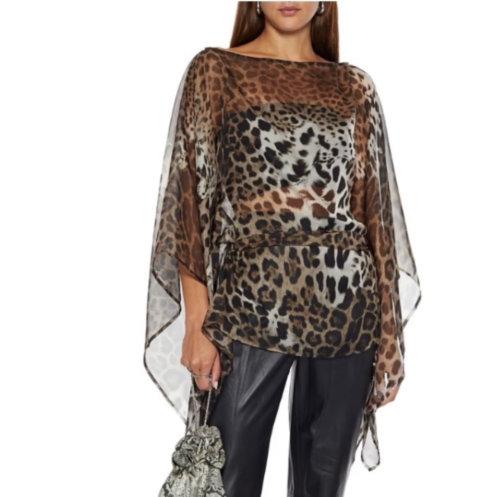 NWT Roberto Cavalli Sheer Leopard Print Blouse - Brown and Black
